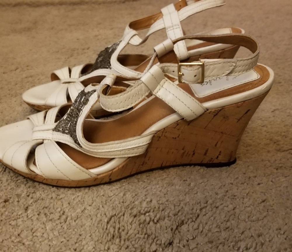 Clarks Leather White Wedge Sandals